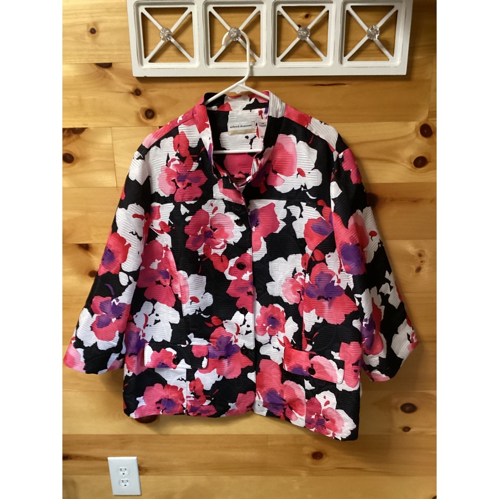 Alfred Dunner Woman Pink Floral Textured Blazer Jacket 3/4 Sleeve Plus Size 22W